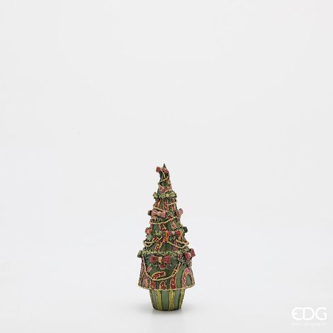 EDG Enzo De Gasperi Decoro Decoglitter Pino di Natale Cono H 22,5 Cm D 9 Cm Poliresina Verde Rosso