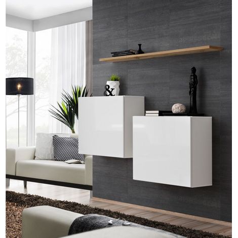 Commode - Switch SB I - 2 vitrines carrées - 1 étagère - Bois et blanc - Modèle 2 - Livraison gratuite