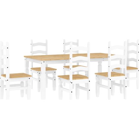 Set da Pranzo 7 pz PANAMA Bianco in Legno Massello di Pino vidaXL (1/5)