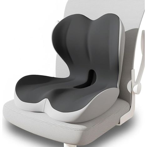 Orthopedic Seat Cushion with Lumbar Support, Ergonomic L Shape Memory Foam Seat Cushion for Home, Car, Wheelchairs (Grey) (1/5)