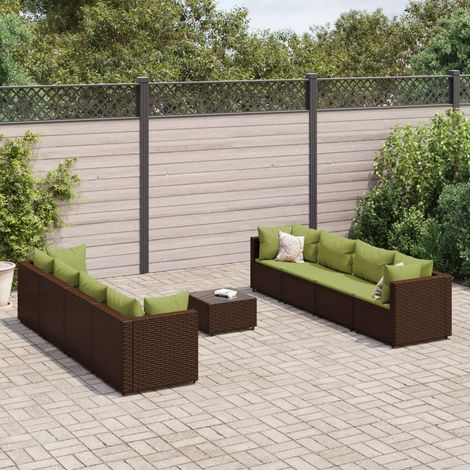 9-tlg. Garten-Lounge-Set mit Kissen Braun Poly Rattan (1/5)