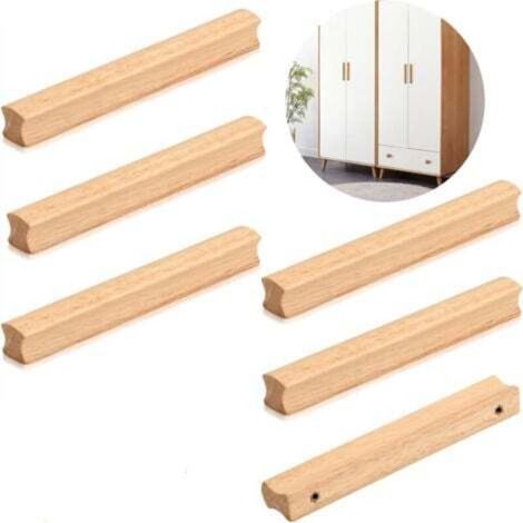[JAMAIS UTILISÉ] 6 Pièces Poignée Meuble Bois, Poignées de Placard en Bois, Hole Distance 160mm, Cuisine Poignées de Tiroir en Bois , Bois Massif Poignee de Meuble, pour Portes, Tiroirs, Armoires (1/4)