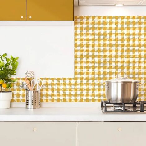 Crédence cuisine en aluminium - motif vichy orange - 300x20 cm (en 3 bandeaux) (1/5)