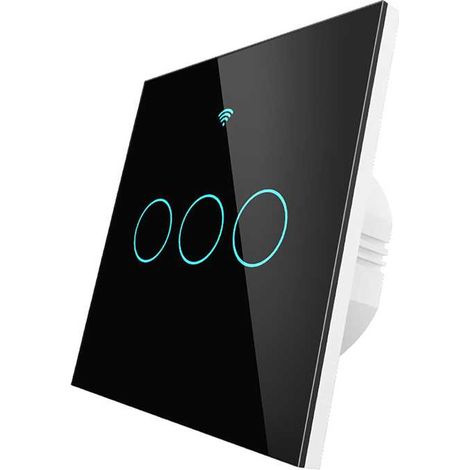 Interruttore Da Scatola 502, Touch Nero, WIFI 2.4G+BLE+RF 433MHz, Bluetooth BLE Mesh, TUYA Smart Life, 220V 10A, 86X86X30mm Per Scatola 502, IP20,Disponibili 1,2,3 Tasti (3 Tasti)