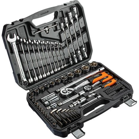 Jeu de clés à douille 1/4'', 1/2'' 77 pièces CRV - T N08-915 (1/5)