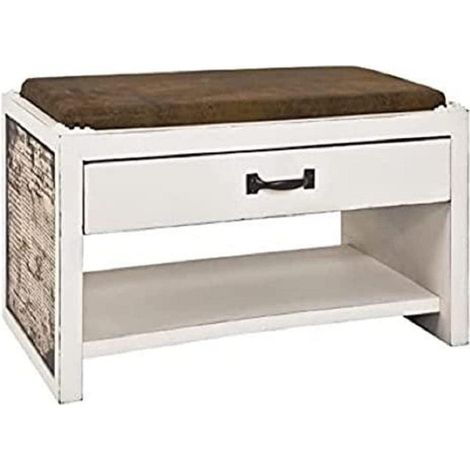Banc à Chaussures Motif Vintage, étagère à Chaussures en MDF avec Assise rembourrée en Tissu - Dimensions : L 72 x H 42 x P 38 cm Style : Industrial (1/3)