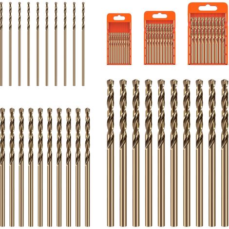 Foret Metal 1mm 2mm 3mm, 30 Pièces M35 HSS Hélicoïdaux Forets à Métaux, pour Perçage des Acier inoxydable, Fonte, Métal (1/5)