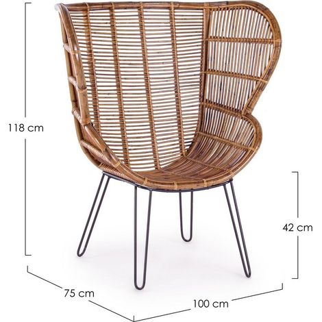 Poltrona "Estefan" per interno, Seduta In Rattan Ed Intreccio In Kubu 100 x 75 x 118h cm -Classic (1/5)
