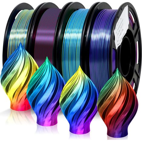 Filament PLA de coextrusion de filament triple couleur 1,75 mm pour imprimante 3D et stylo 3D, PLA multicolore comme l'arc-en-ciel, 2,2 lb (1 kg).250 g 4 paquets (1/5)