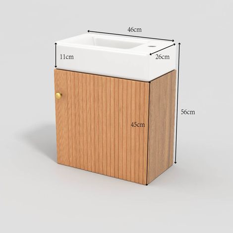 Mobilier de salle de bains : lavabo avec meuble vasque 46 cm, meuble vasque, meuble vasque suspendu, petit meuble de salle de bains d’invités (1/4)