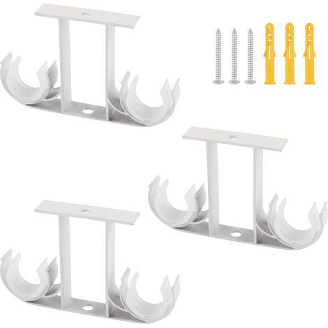 Lot de 3 - Support double - Tringle à rideau - Fixation plafond en alliage d'aluminium pour tringles 23-26 mm Salon Chambre Salle de bain Blanc 8x13 cm (1/5)