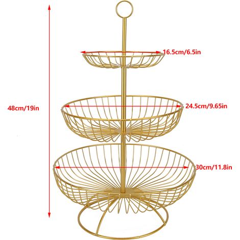Corbeille Fruit à 3 Étages en Métal de Luxe - Lustré Noir ou Doré - Design Moderne pour Cuisine Salon Bistrot (1/5)