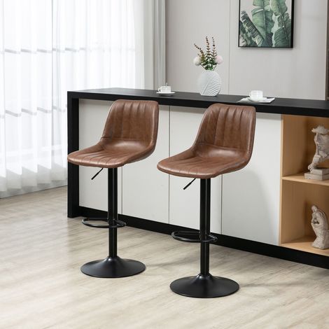 Lot de 2 tabourets de bar réglables en simili cuir marron avec repose-pieds pour cuisine et bar (1/5)