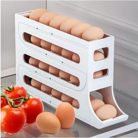 Rangement Oeufs,Frigo Distributeur Oeuf 4 Niveaux Distributeur D'œufs Pour Réfrigérateur Distributeur D'oeufs Roulant Pour Réfrigérateur Economiseur D'espace Egg Tray (Blanc) (1/5)