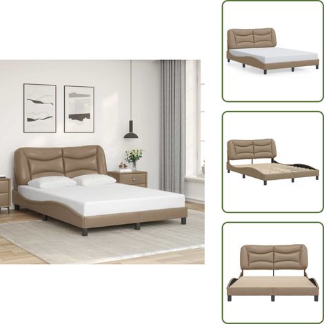 The Living Store Bettgestell ohne Matratze "Hvar" Cappuccino-Braun 140x190 cm Kunstleder - Kopfteil (1/5)