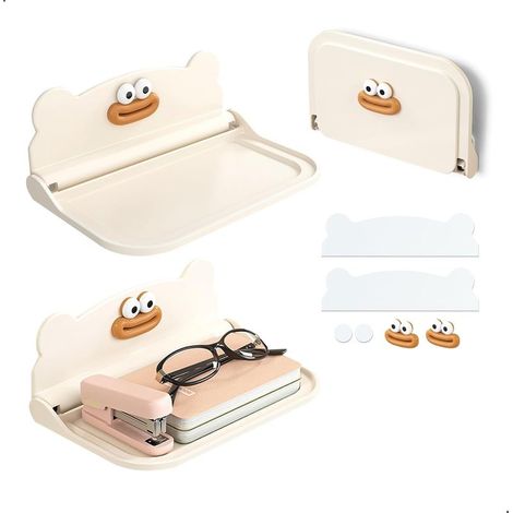 Etagere Sans Percage, 2 Tablette Murale Rabattable, Étagère Flottante au Design Adorable, Etageres Murales Fixation Invisible pour Chambre, Salle de Bains, Cuisine, Salon, Supporter Charge 3kg (1/5)