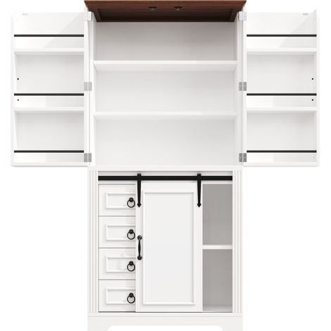 Credenza alta cucina antiribaltamento, 4 cassetti, ripiani regolabili MDF bianco HOMVRA (1/5)