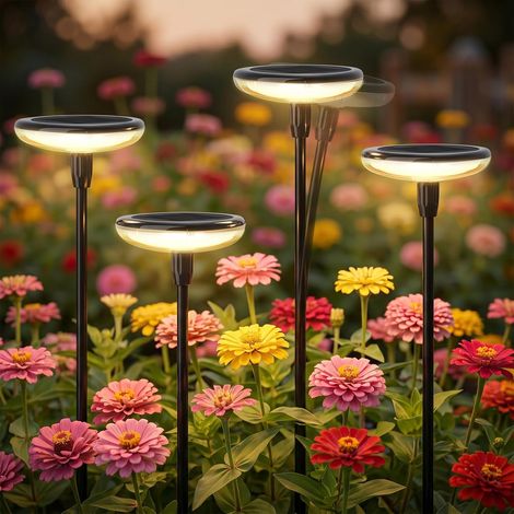 Lampe Solaire Exterieur 4 Pièces Blanc Chaud Lampe Solaire LED Extérieur Jardin IP65 Étanche 1000mAh Lampes de Jardin avec Extra Brillantes 34 Lumens pour Passerelle,Balcon, Decoration de Fête (1/5)