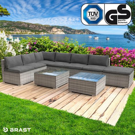 BRAST Gartenmöbel Lounge Sofa Couch Set Relax Grau Poly-Rattan für 6 Personen (1/5)