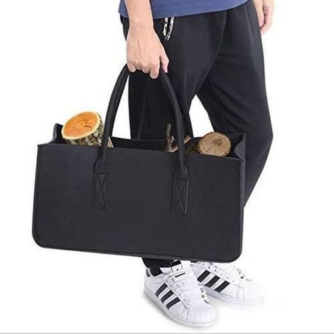 Panier en feutre - Cheminée - Gris foncé - Capacité 15 kg - 50x25x25 cm - Rangement pratique (1/4)
