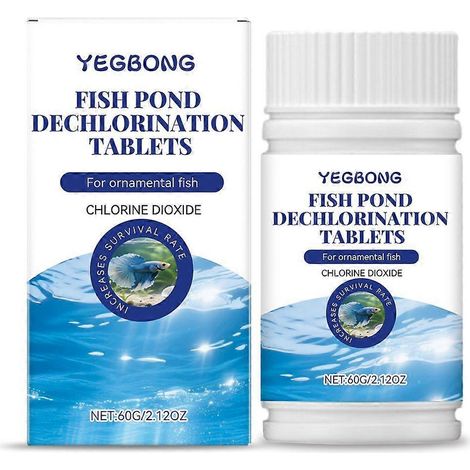 Comprimés de déchloration pour bassins à poissons : nettoient les bassins, clarifient l'eau, éliminent rapidement le chlore et purifient les impuretés de l'eau (1 comprimé). (1/5)