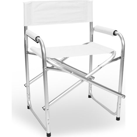 Okaffarefatto – Chaise relax pliante en aluminium – Revêtement textilène blanc – Hauteur d'assise 47 cm – Charge max 100 kg – Pliable et légère (1/5)