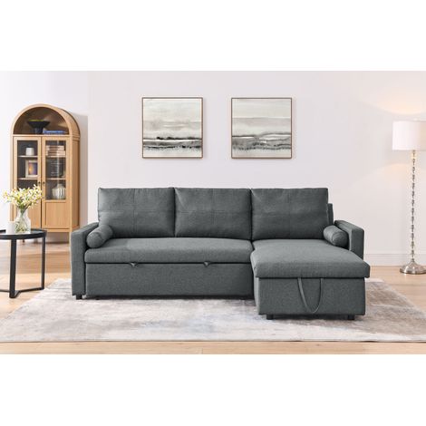 Hobag – Canapé d'angle réversible convertible avec coffre – 4 places – Dimensions L225xH85xP145 cm – Tissu gris contemporain