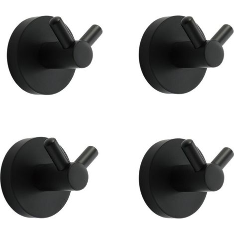 Lntyq Noir Crochet Mural Acier INOX Patère Murale Double Ronde Patere Porte Manteau Installation à Vis Crochet de Manteau pour Cuisine，4 PCS