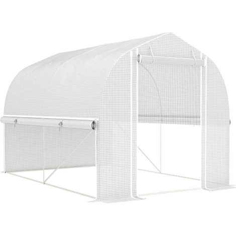 Gewächshaus 3 x 2 x 2 m Foliengewächshaus mit 4 Fenster & Tür, Aufrollbar Seitenwänden, UV-beständiger Folientunnel Tomatenhaus mit verzinkten Stahlrahmen, Weiß 
On-Site