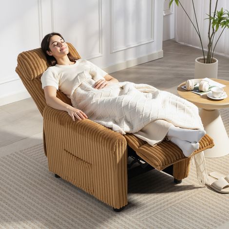 Sillón Relax Reclinable Manual Tapizado en Pana Instalación Rápida Reposapiés Acolchado Grueso Marrón (1/5)