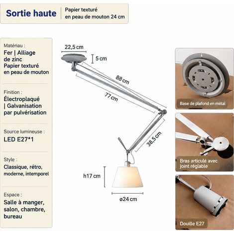 Suspension industrielle avec abat-jour parchemin Ø 360 mm taille moyenne 360 réf 5971 100 × 29 × 24 cm 9 kg – Livraison gratuite
