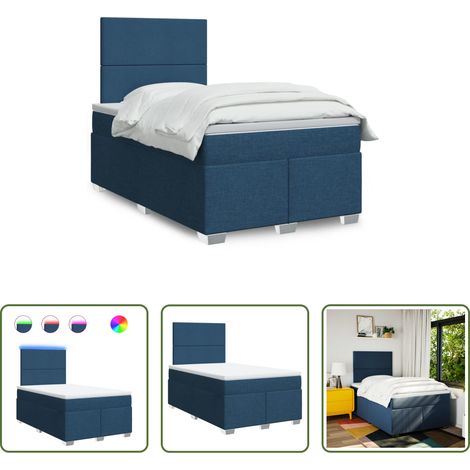 vidaXL LED-Beleuchtung - Boxspringbett mit Matratze Blau 120x200 cm Stoff (1/5)