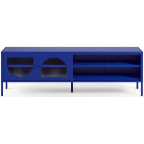 Meuble TV 2 portes 2 niches en métal bleu électrique 160 cm - Ysia (1/5)
