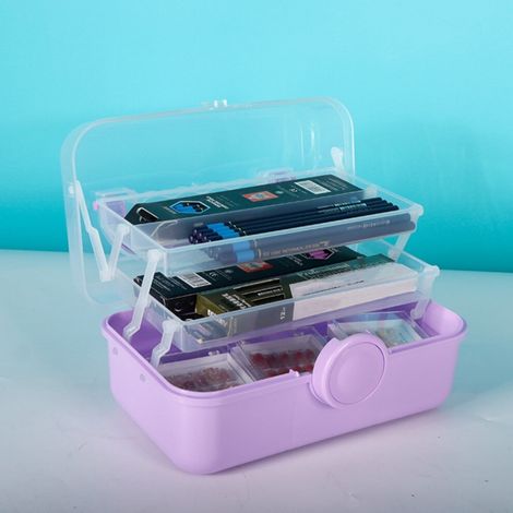 Boîte de rangement pliable à trois compartiments, boîte à outils portable, boîte de transfert de cosmétiques, boîte de rangement pour ongles.