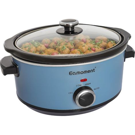 Mijoteuse 200 W avec 3 Niveaux de Chauffage et Indicateur de Puissance, Passe au Lave-Vaisselle et avec Poignées de Transport, Couvre-Lit en Verre Facile à Nettoyer (Bleu) - 3.5L - 7440 cm³ (1/5)