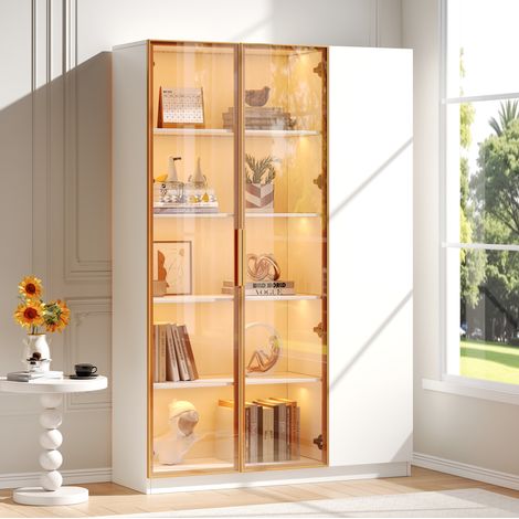 REDOM - Vitrina 110x35x165 cm, 3 puertas, iluminación LED multicolor, estantes ajustables, MDF blanco (1/5)