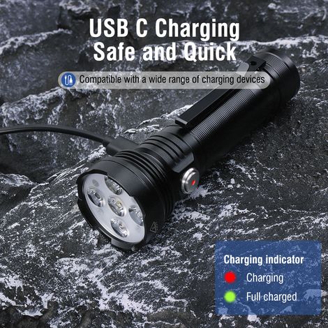 FLITI ET28 LED Flashlight, 2500LM, Rechargeable Type-C, Black Aluminum, IP67 Waterproof, for Camping and Fishing (1/5)
