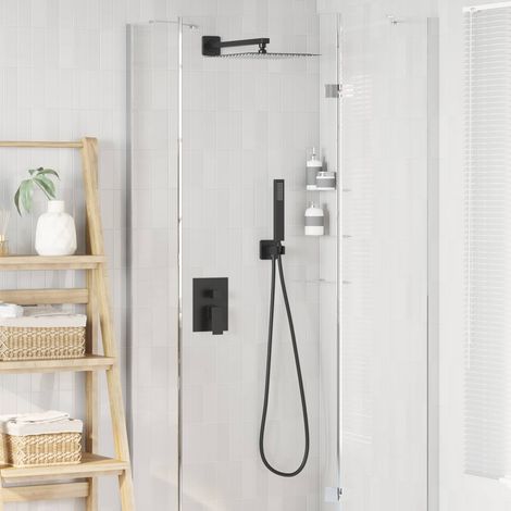 vidaXL Sistema de Ducha Empotrado (Cuadrado) Negro (1/5)