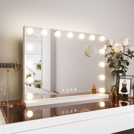 SIRHONA Specchio Make up con funzione di ricarica Bluetooth e USB. Con lente d'ingrandimento 10x e luce regolabile a 3 colori 58×46 cm (1/5)