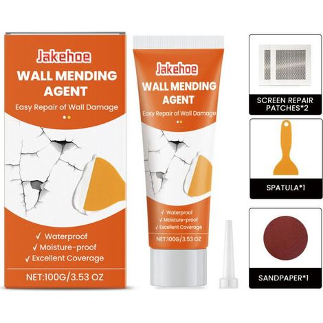 Pâte de rebouchage rapide 100 g pour murs, kit complet pour trous, fissures et clous, enduit professionnel à séchage rapide, inclus raclette, idéal pour réparation de cloison sèche, rénovation de murs (1/5)