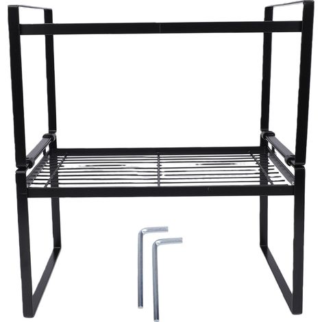 Organisateur de cuisine à 2 niveaux, étagère de rangement à poser sur le plan de travail pour bols, assiettes et casseroles, noir (1/5)