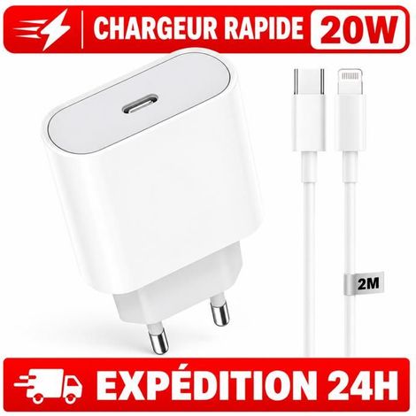 Chargeur USB-C 20W - Apple - iPhone 14/13/12/11 - Câble 2m - Charge rapide - Blanc ZISONIX® (1/5)