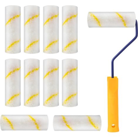 Lot de 10 rouleaux de peinture de 10 cm avec poignée, rouleau de peinture, rouleau de peinture murale, pinceau pour travaux de peinture, rénovation (1/5)