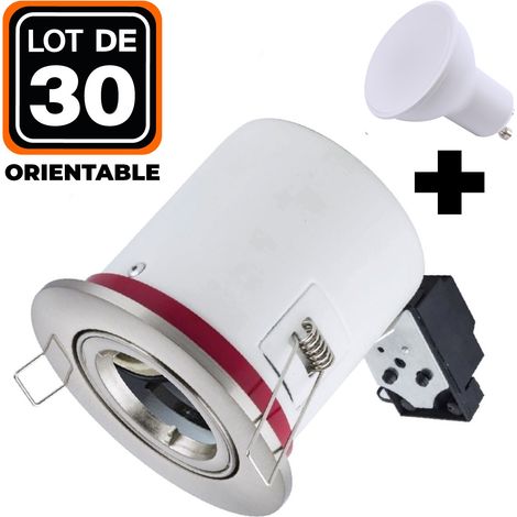 30 Spots BBC INOX IP20 + Ampoule GU10 7W Blanc Froid + Douille (1/4)