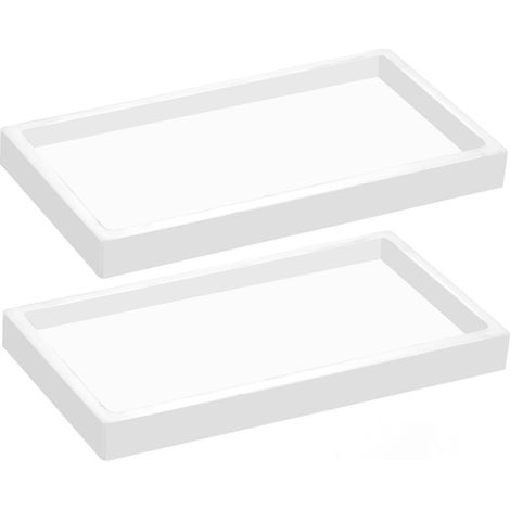 Bandeja decorativa rectangular, bandeja para baño, bandeja para tocador, 20 x 10 cm (blanca, 2 unidades) (1/4)