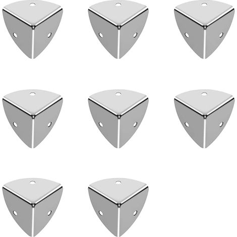 8 protections d'angle argentées pour boîtiers en fer, coffres, meubles et boîtes en aluminium (petit format)