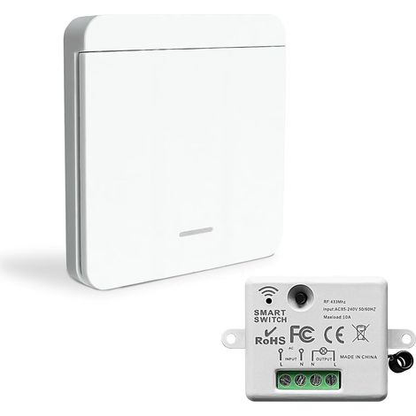 Interrupteur sans fil, télécommande sans fil, émetteur récepteur RF, interrupteur de sécurité AC110 250 V, installation facile pour lampes jusqu'à 1500 W (1/5)