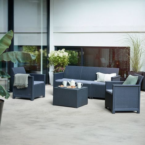 Dmora - Salón de exterior Capalbio, Salón al aire libre, Conjunto de balcón o jardín, Composición de salón exterior, 113x65 h74 cm, Antracita (1/4)