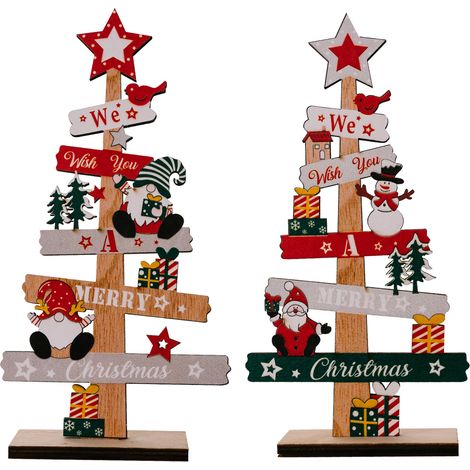 Dekorativer Mini-Weihnachtsbaum aus Holz mit Dekoration, Tischweihnachtsbaum aus Holz, Weihnachtsdekoration, ideales Weihnachtsgeschenk (1/5)