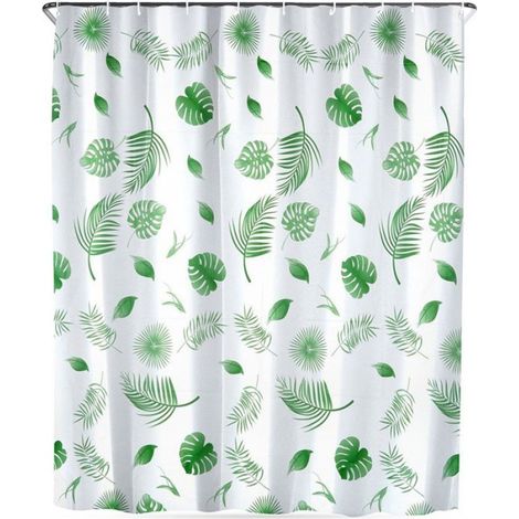 Rideau De Douche - 180 x 180 cm - En PEVA Écologique - Imperméable - Avec 12 Crochets - Vert (1/5)